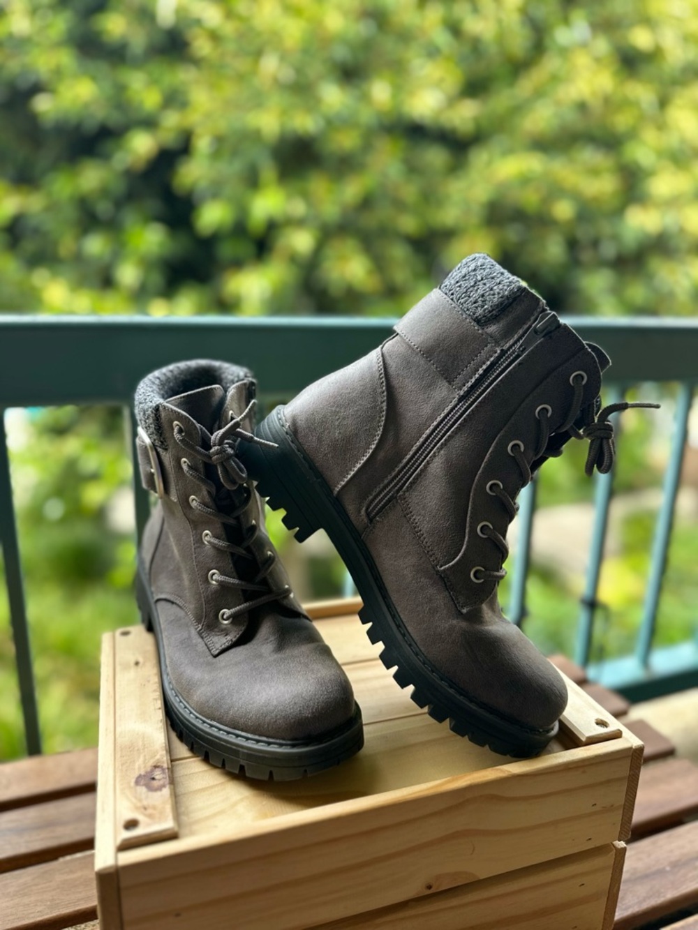 Gray Lace-Up Rugged Ankle Boots